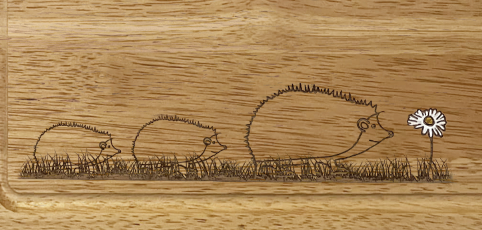 Small Chopping Board - 3 Hedgehogs & Daisy Design (30x20x1.5cm)