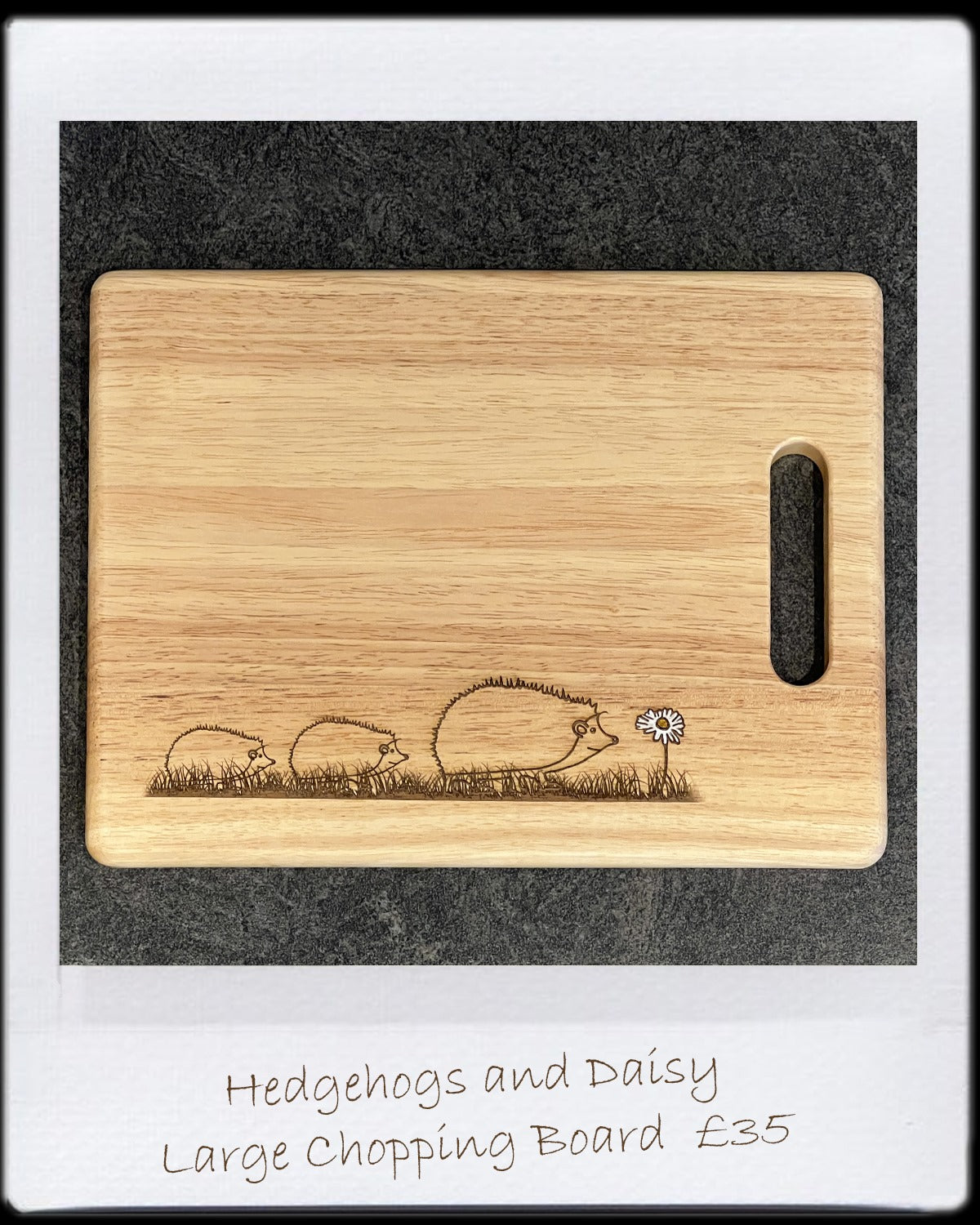 Large Chopping Board - 3 Hedgehogs & Daisy Design (35x25x1.5cm)