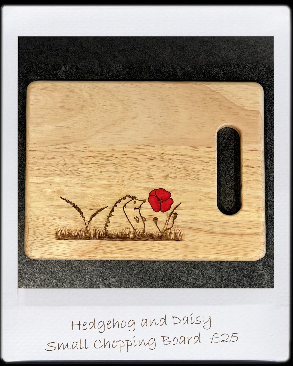 Small Chopping Board - Hedgehog & Red Poppy Design (25x20x1.5cm)