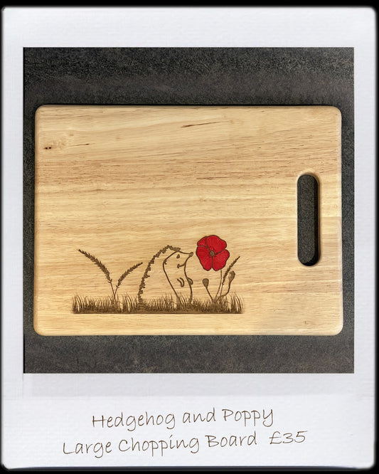 Large Chopping Board - Hedgehog & Red Poppy Design (35x25x1.5cm)