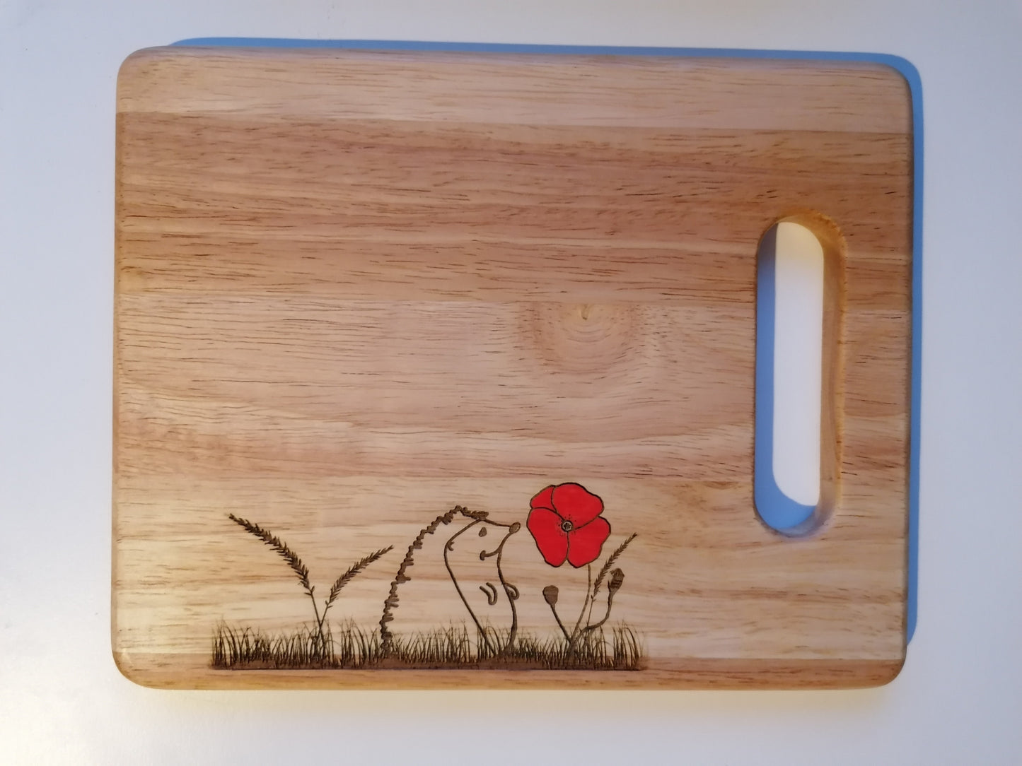 Large Chopping Board - Hedgehog & Red Poppy Design (35x25x1.5cm)